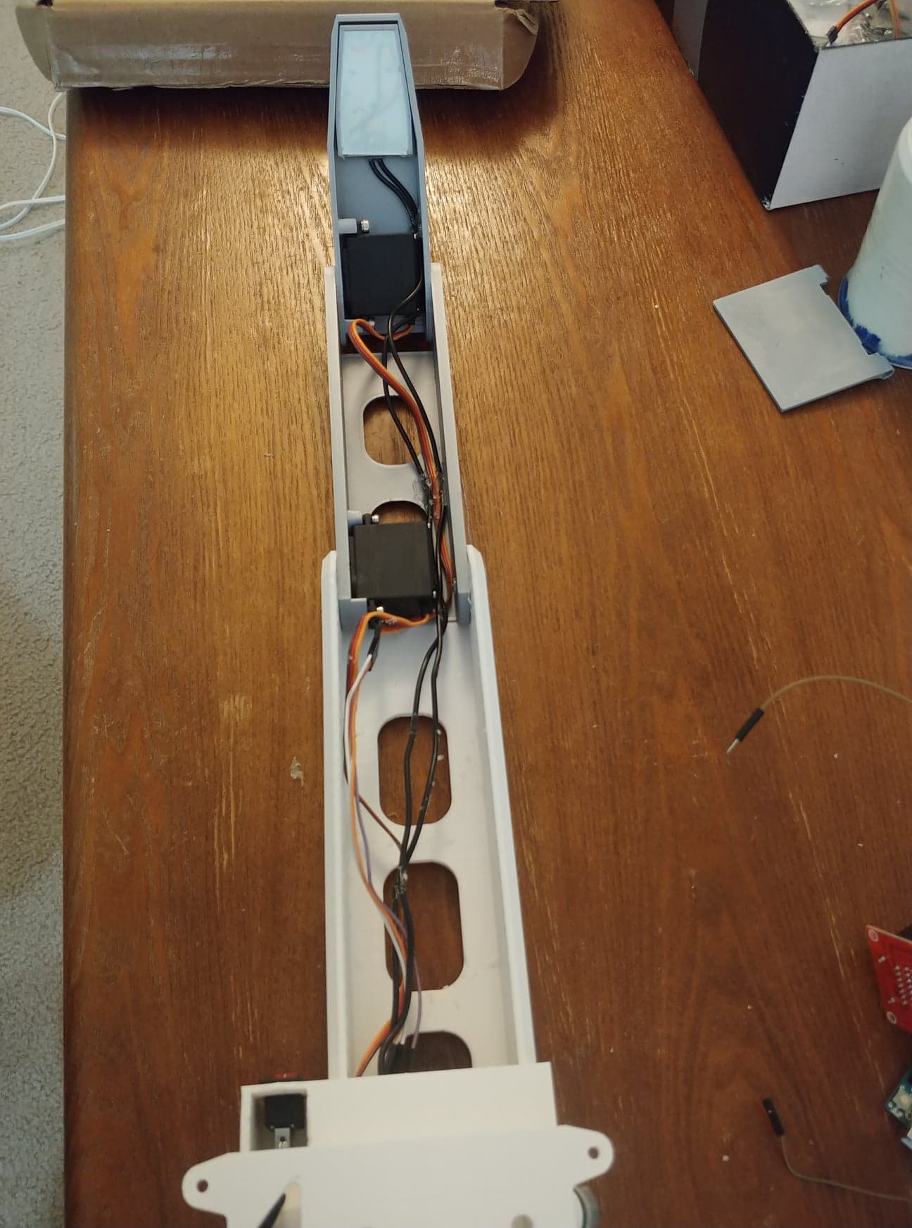 Image of the wiring in the arms of the prototype.